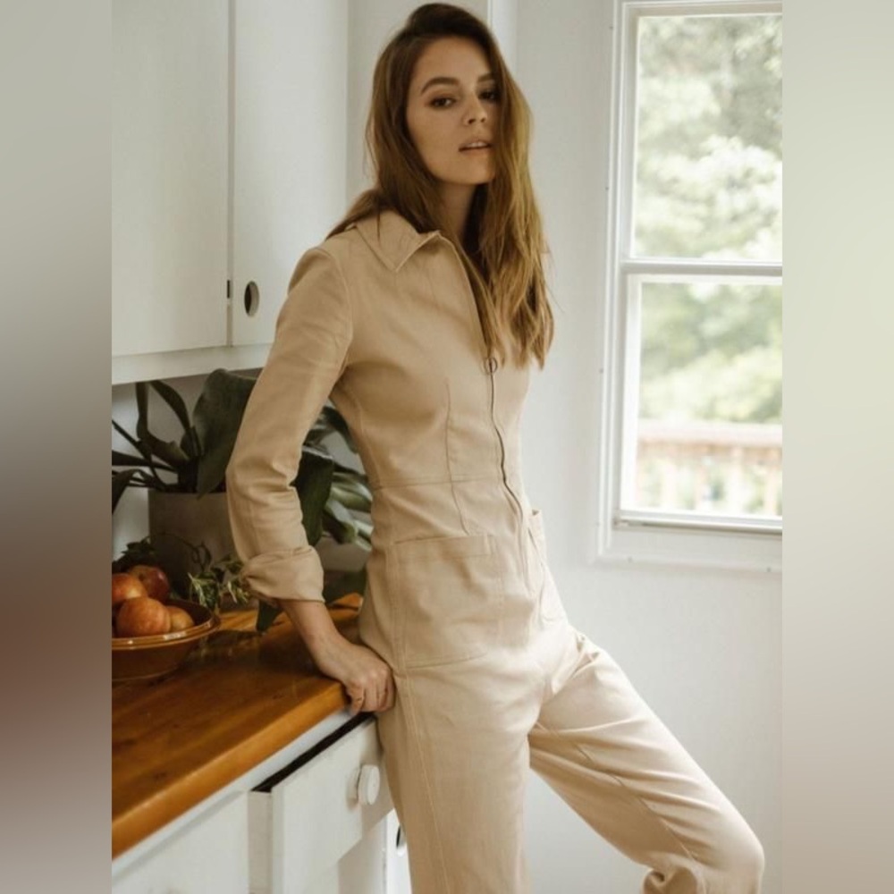Beige Utility Zip-Front Jumpsuit
